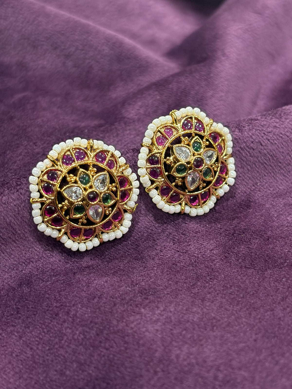 Royal Ruby Kundan Floral Stud bugadi