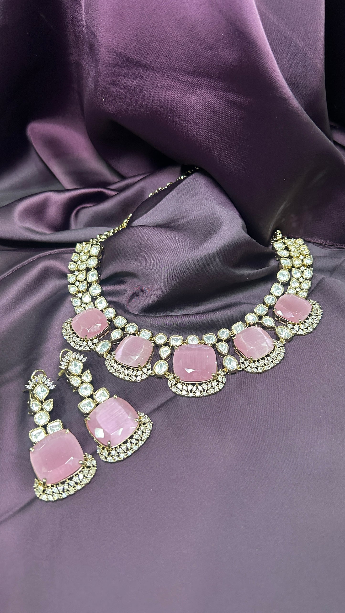 Blush Pink Stone Choker Necklace Set