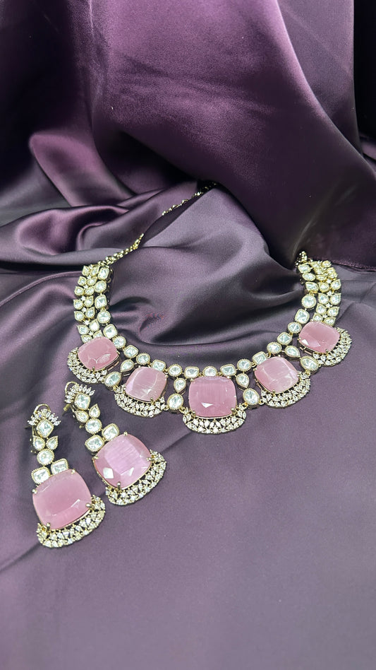 Blush Pink Stone Choker Necklace Set