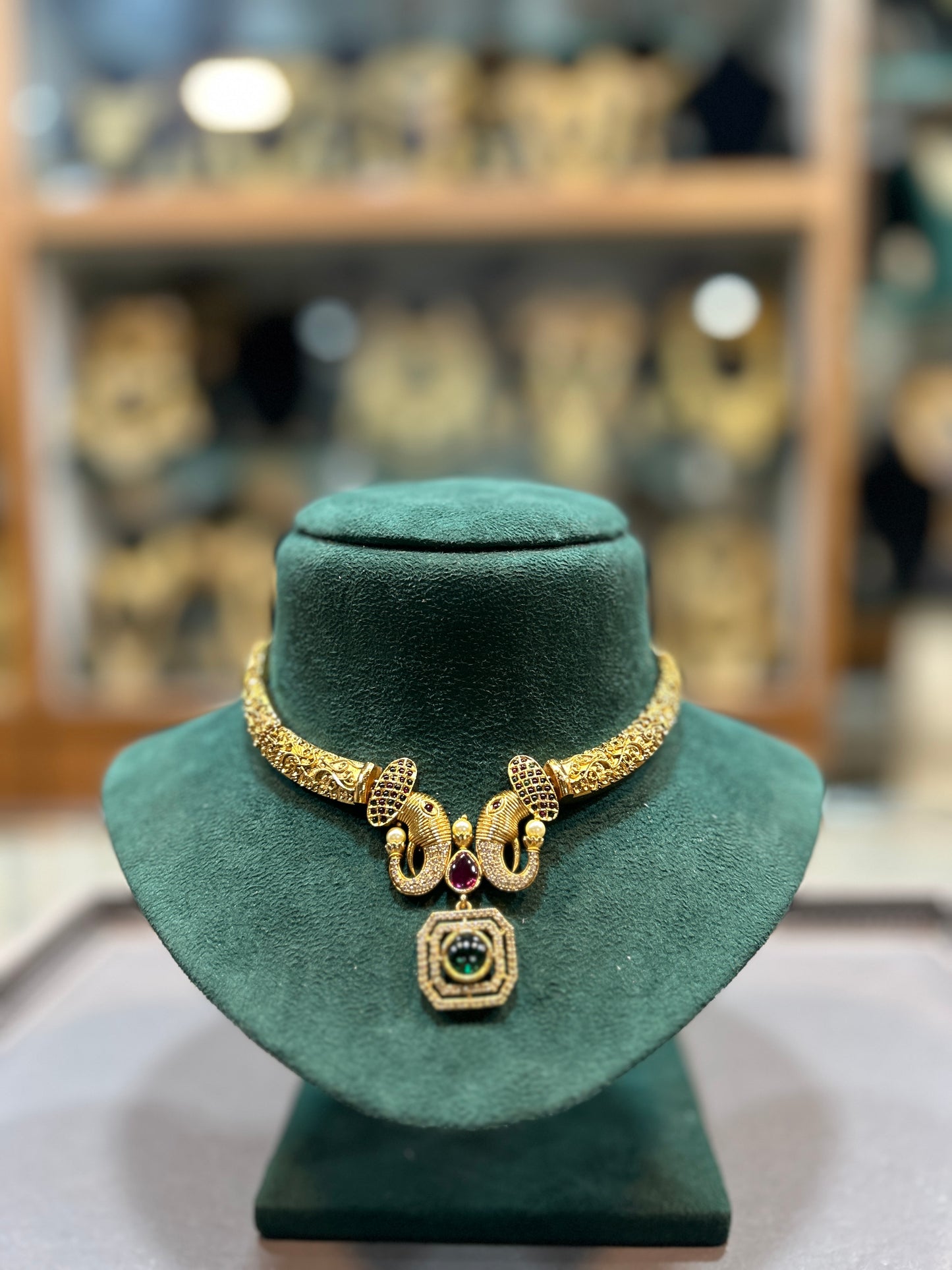 Royal Maharashtrian Peacock Motif Choker Necklace