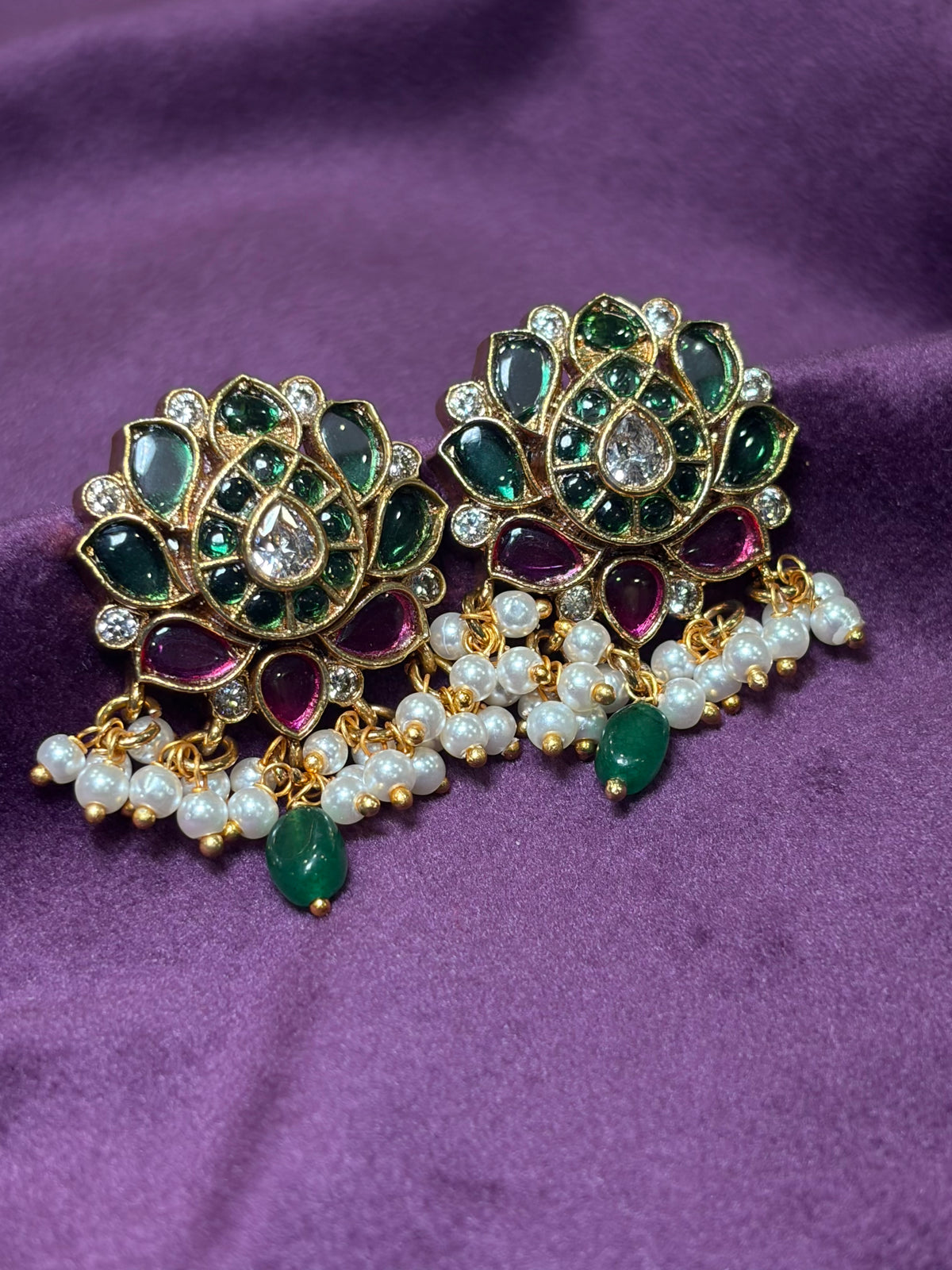 Royal Multicolour Kundan Bugadi with Pearl Drops
