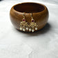 Geometric Motif Earrings with Ruby Accent & Pearl Danglers