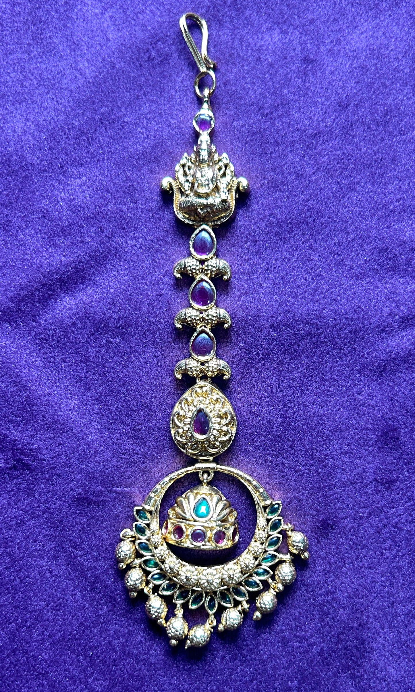 Lakshmi Temple Maang Tikka with Crown Motif & Chand Design