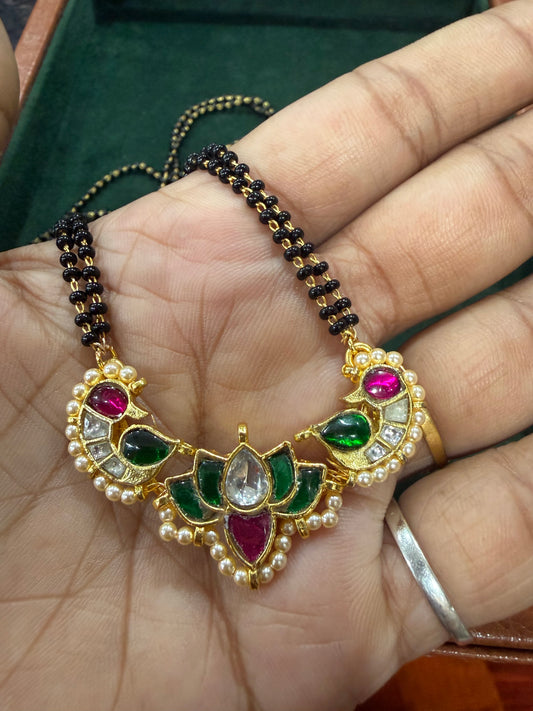 Pachi Kundan peacock lotus  Mangalsutra