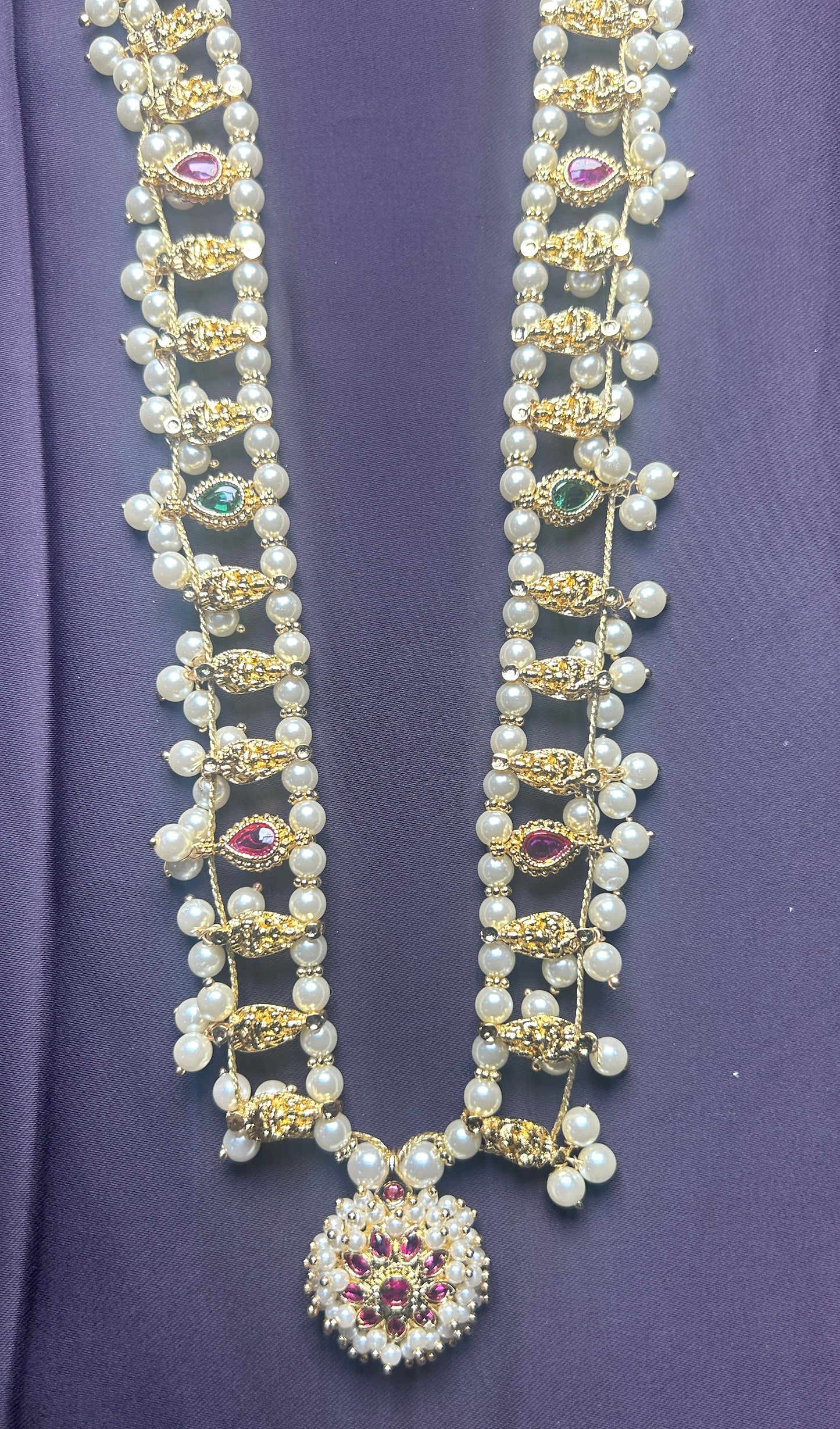 Elegant Pearl & Gold-Tone Temple Necklace