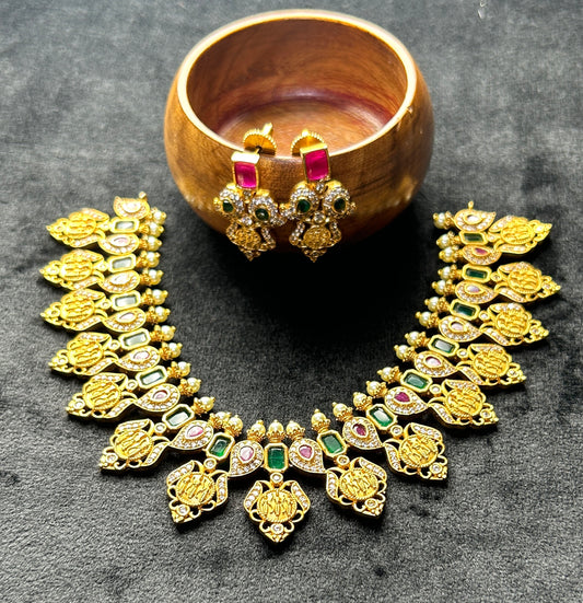 Lakshmi Coin & Peacock Motif Necklace Set