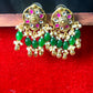 Floral Kundan Earrings with Green Beads & Pearls