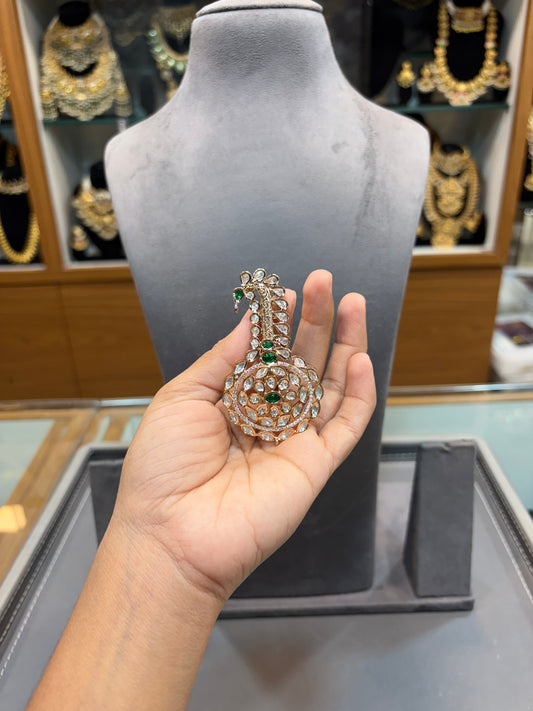 Peacock-Inspired Polki Brooch