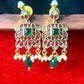 Square Kundan Earrings with Green Beads & Pearls