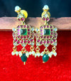 Square Kundan Earrings with Green Beads & Pearls