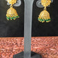 Floral Stud Jhumkas with Green Bead Drops