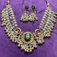 Antique Pachikundan Necklace Set with Twin Peacock Motifs