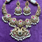 Antique Temple Necklace Set with Double Peacock Motif & Kundan Embellishments