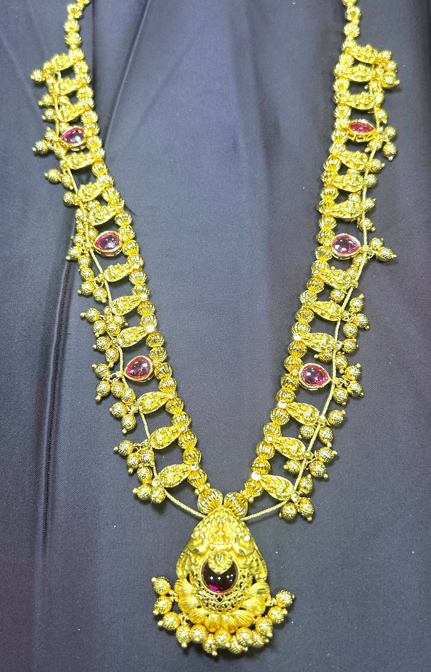 Antique Gold Temple-Style Haar with Ruby Stone Pendant