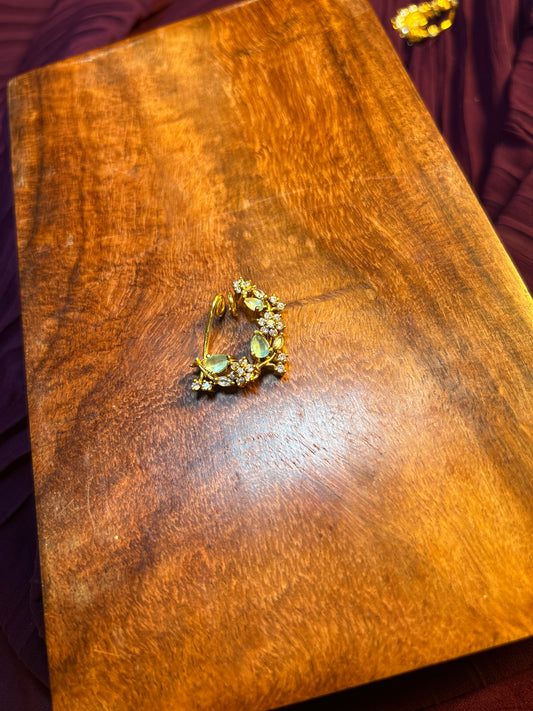 Elegant Green Stone Floral Nath – 1 Gram Gold