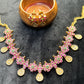 Floral Cluster Necklace Set with Lakshmi Drops – Pink & Green Stone Work