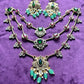 Multilayer Ruby-Emerald Stone Necklace Set with Earrings