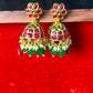 Ruby-Green Kundan Jhumka Earrings