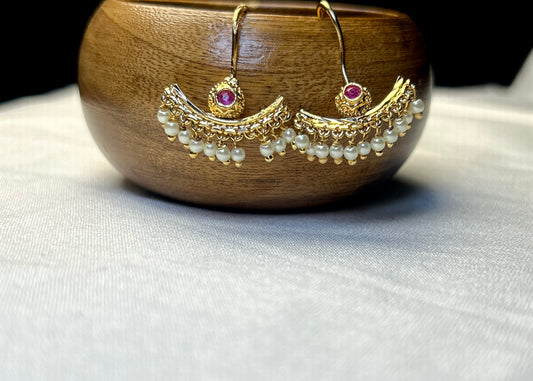 Traditional Bugdi with Pearl Drops and Ruby Accent