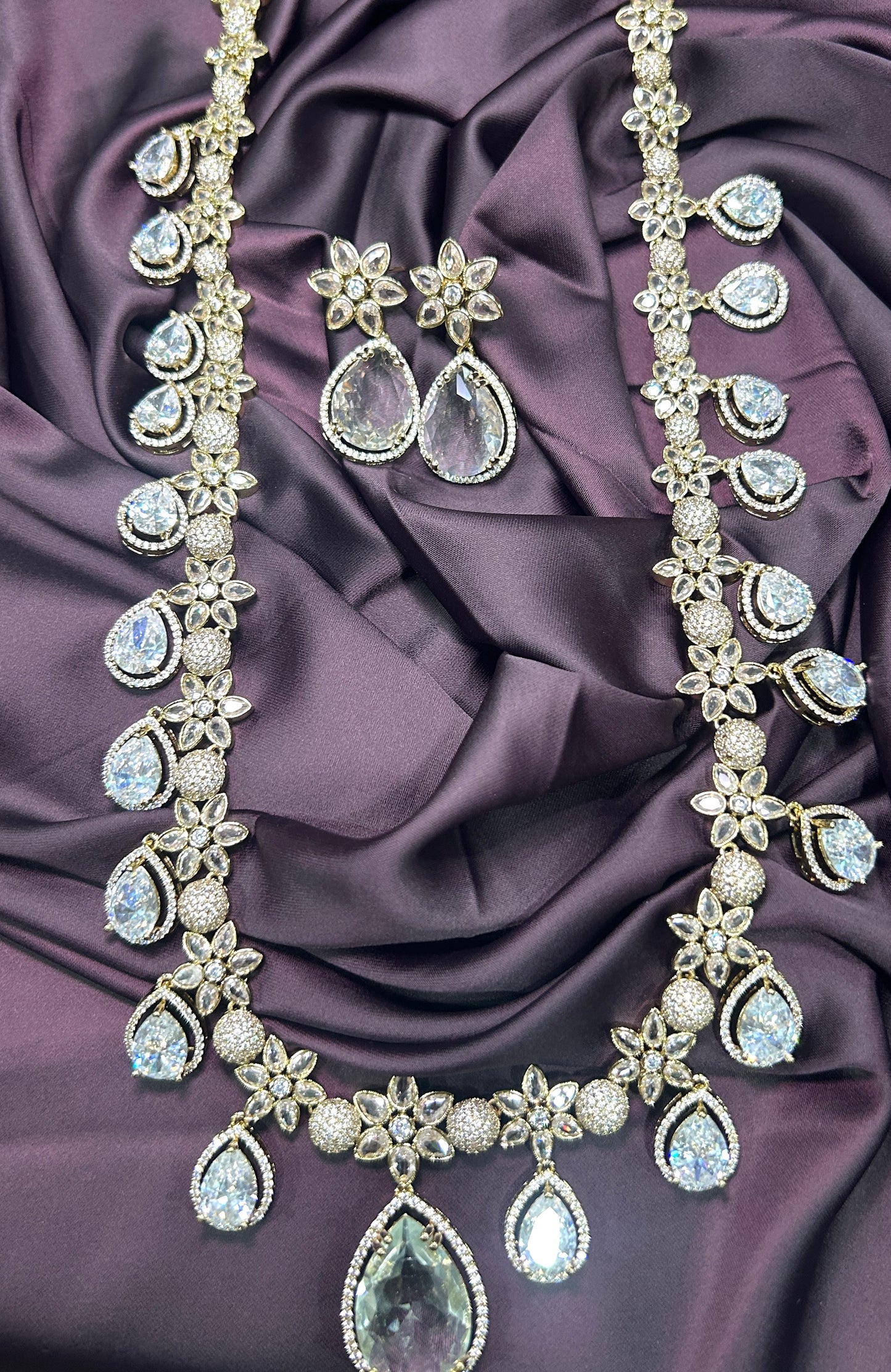 Crystal Teardrop Long Necklace Set
