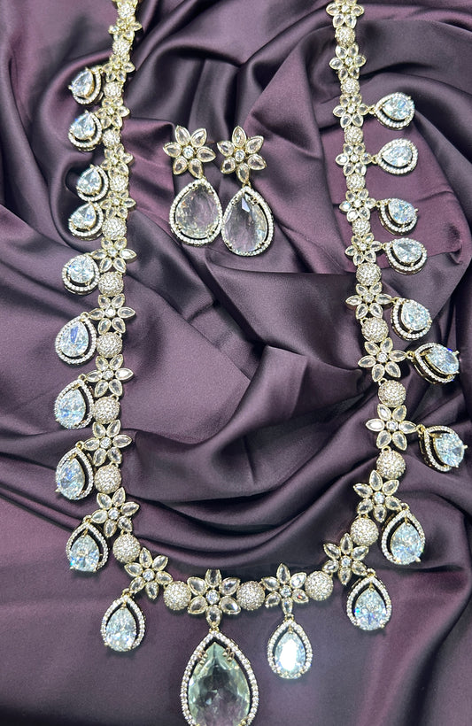 Crystal Teardrop Long Necklace Set