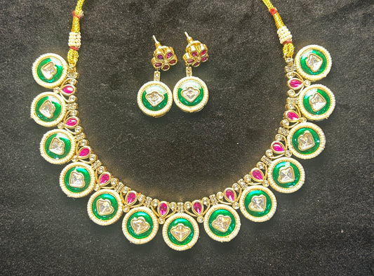 Paan Meena Circular Kundan Necklace Set
