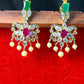 Floral Kundan Earrings with Emerald, Ruby & Pearl Drops