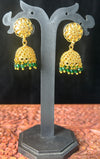 Emerald Glow Golden Jhumkas