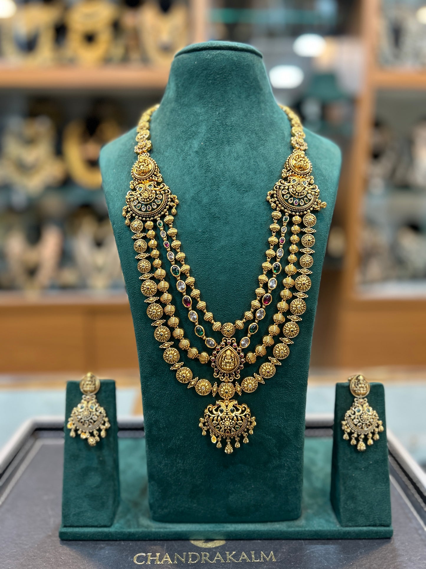 Heritage Lakshmi Multilayer Antique Gold Necklace Set