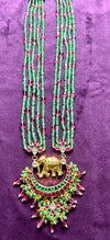 Elegant Multi-Strand Pachikundan Beaded Necklace with Elephant Pendant
