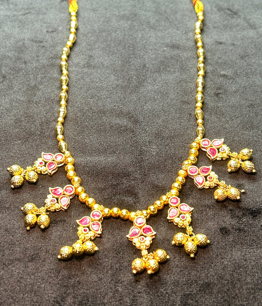 Floral Ruby Drop Maharashtrian Necklace