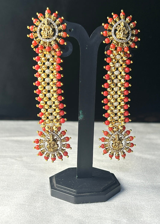 Red Lakshmi Motif Temple Earrings – Pakke Style