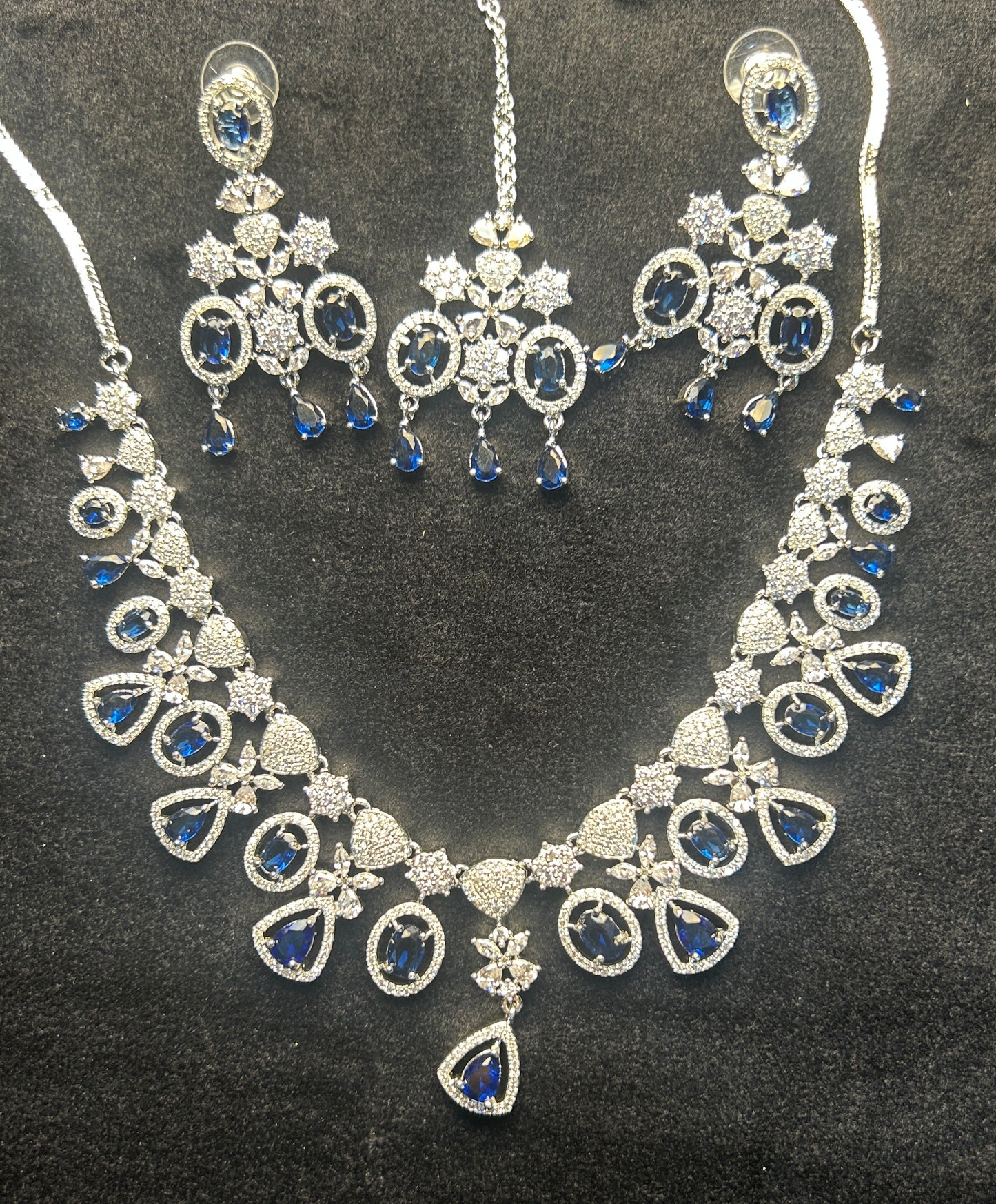 Regal Blue Chandbali Necklace Set