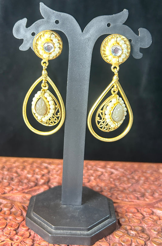 Royal Teardrop Pearl & Stone Earrings