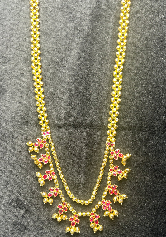 Double Layer Gadi Haar with Ruby Floral Motifs