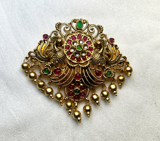 Antique Dual Peacock Kemp Hair Brooch