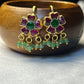 Floral Kundan Bugdi Earrings with Green Bead Danglers