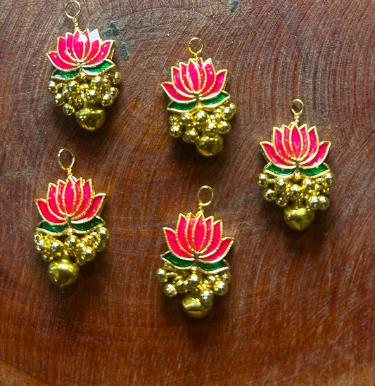 Pink Lotus Golden Ghungroo Charm