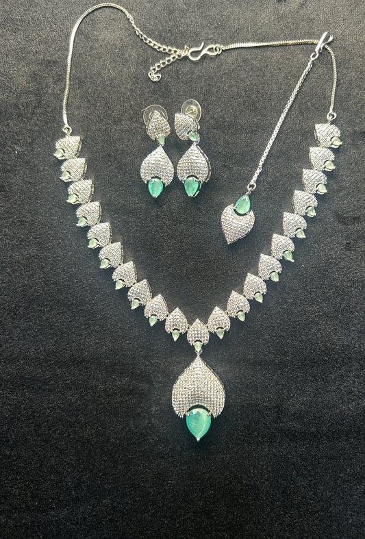 Mint Bloom CZ Necklace Set