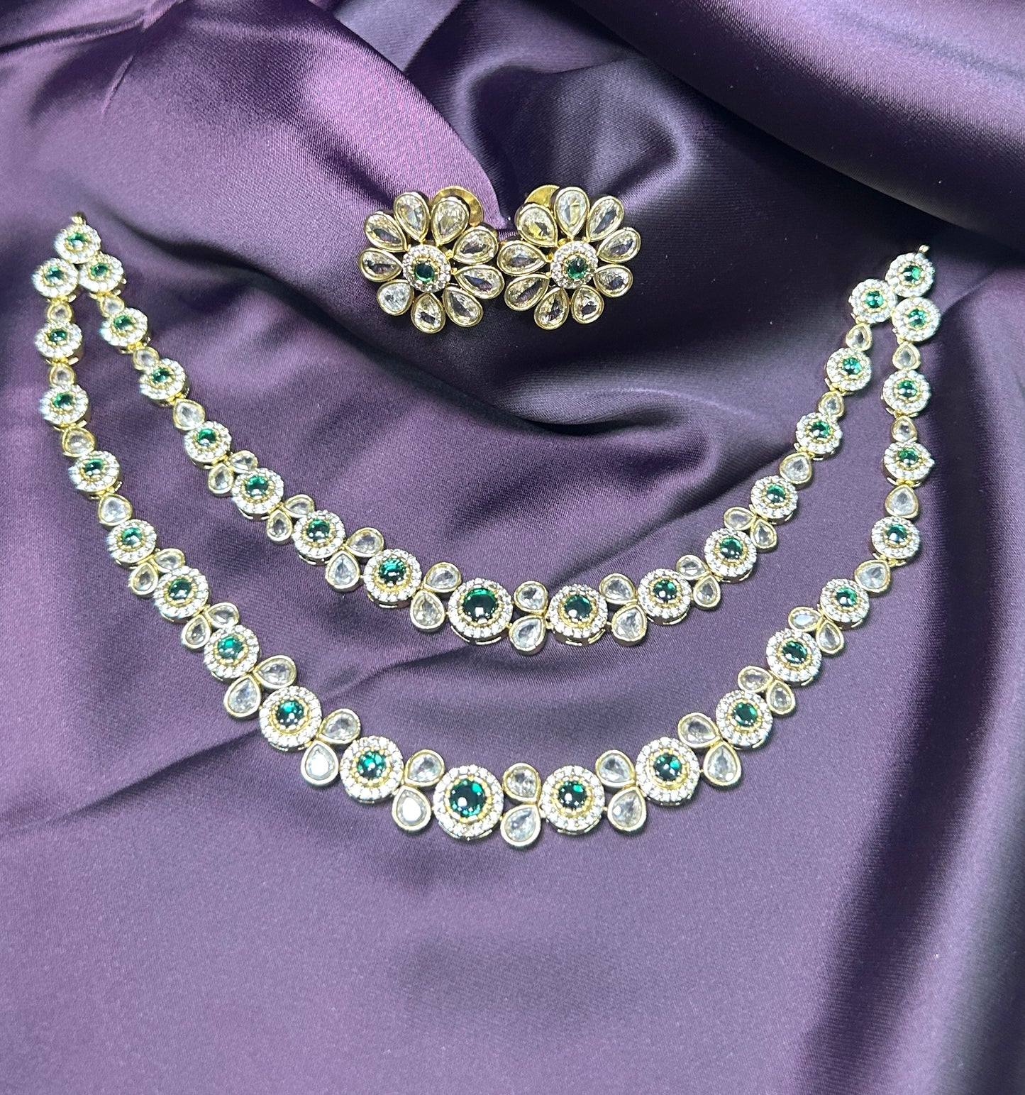 Emerald Blossom Double-Layer Necklace Set