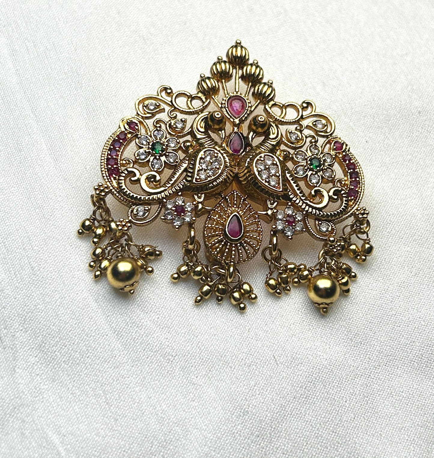 Temple Design Twin Peacock Hair Brooch