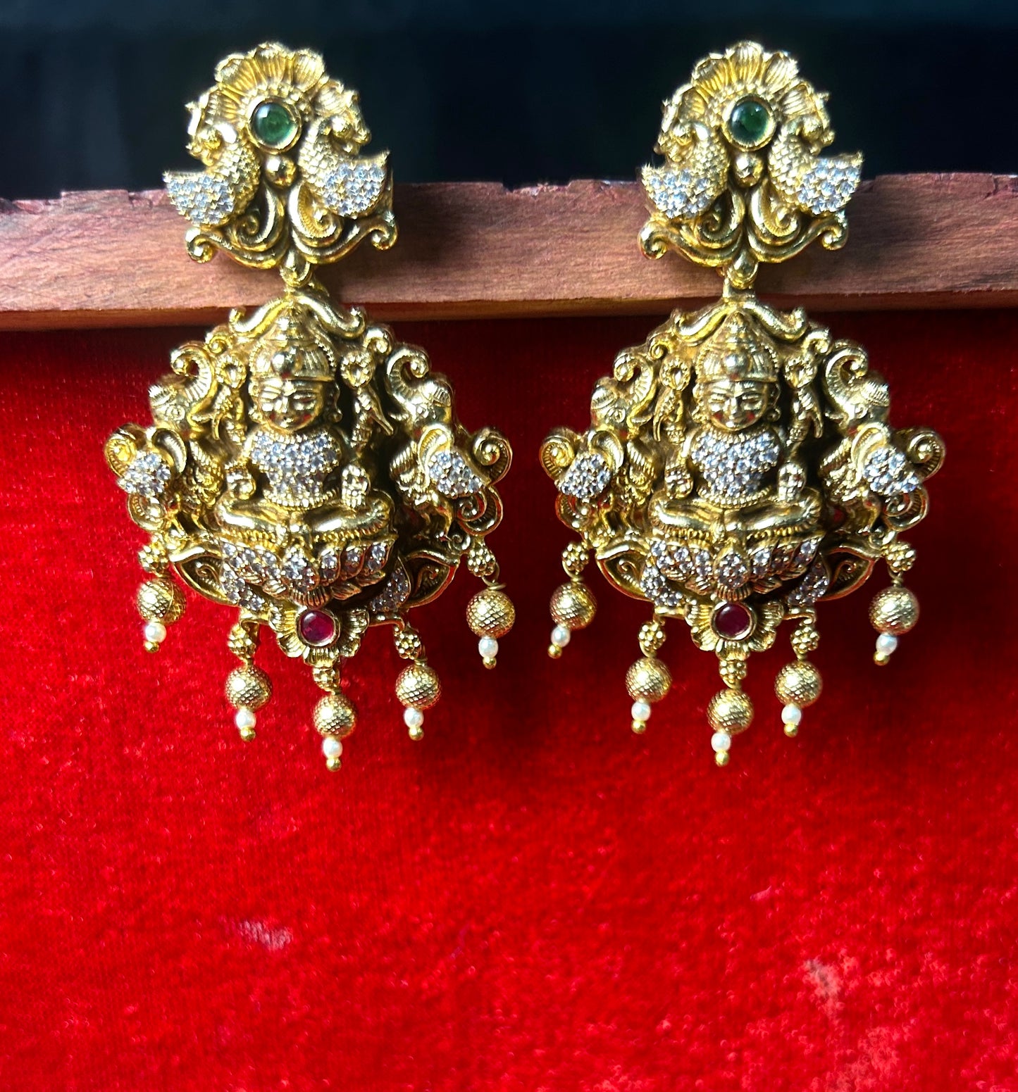 Temple Lakshmi Earrings with Peacock Design