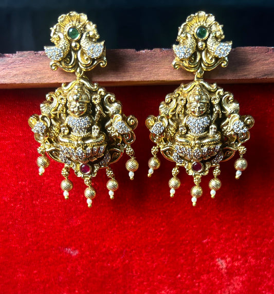 Temple Lakshmi Earrings with Peacock Design