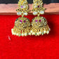 Peacock Inspired Temple Jhumka Earrings with Pearls