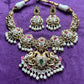 Antique Temple Necklace Set with Double Peacock Motif & Kundan Embellishments