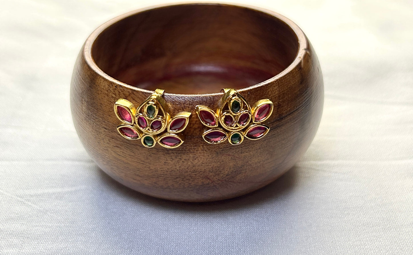 Lotus Design Kundan Bugdi – Pink & Green Stone Studded