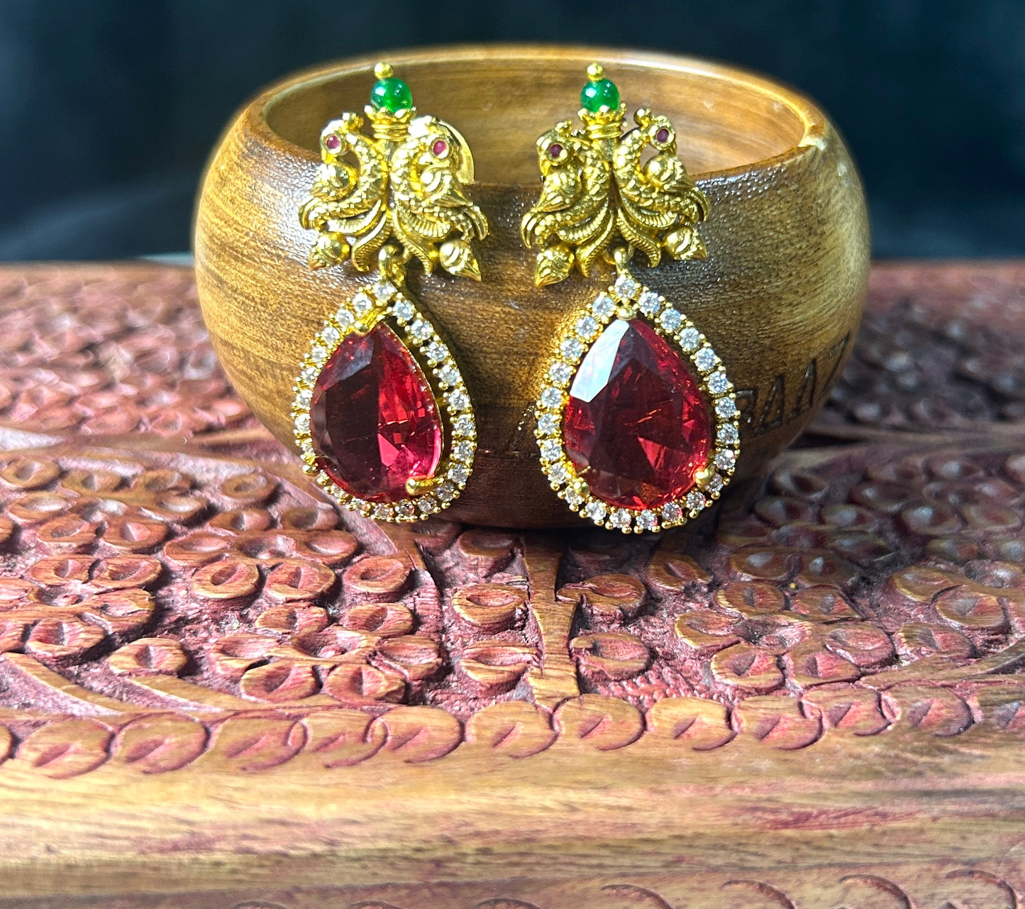 Peacock Ruby Teardrop Statement Earrings