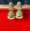 Floral Emerald & Ruby Jhumka Earrings with Pearls