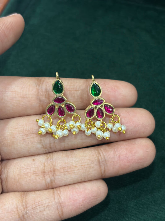 Green & Pink Kemp Stone Bugadi with Pearl Drops