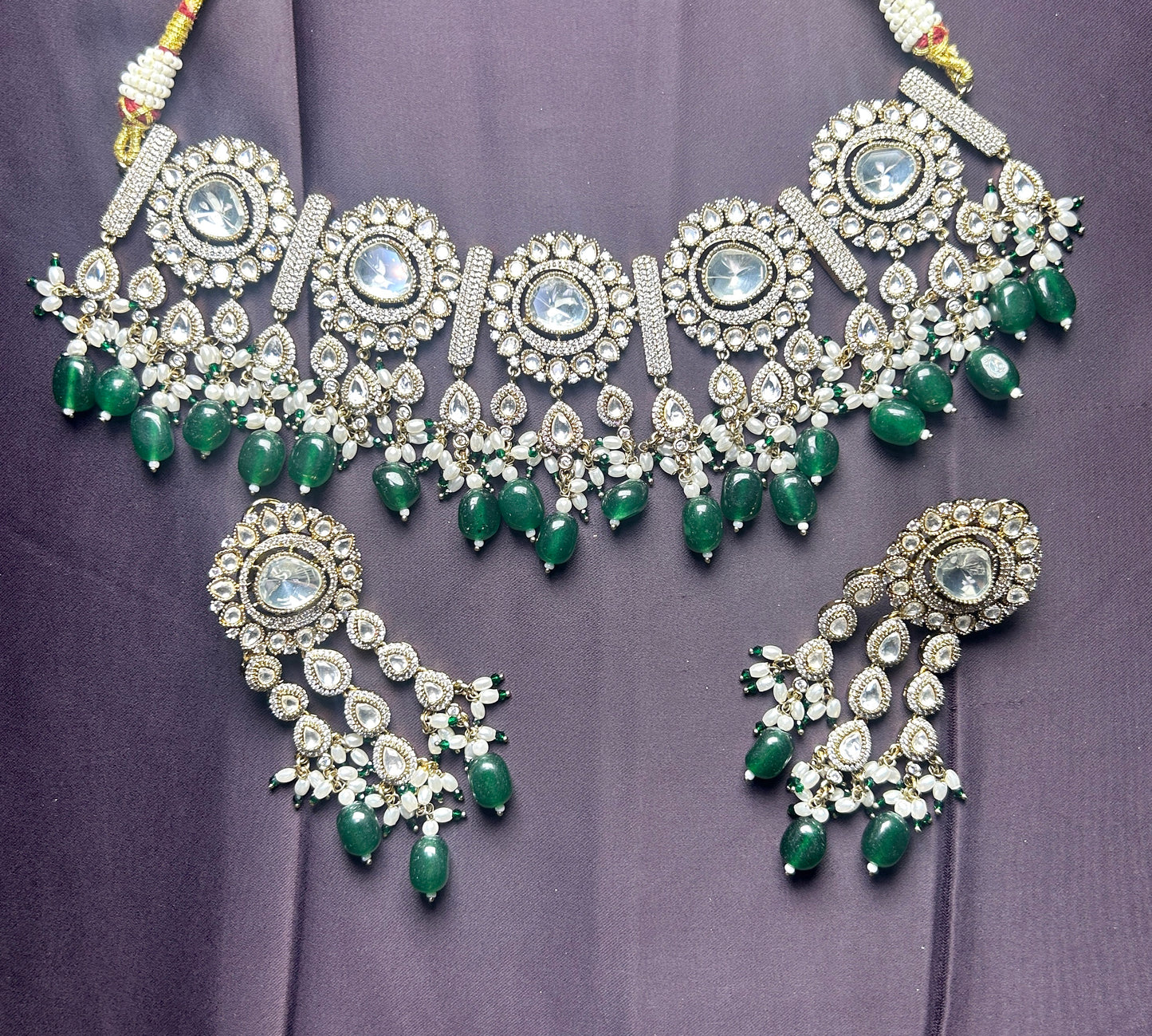 Royal Green Beaded Kundan Necklace